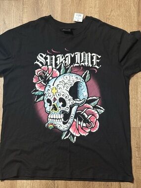 Sublime Shirt Women’s Medium Black Relaxed Boyfriend Skull Roses Music Tee